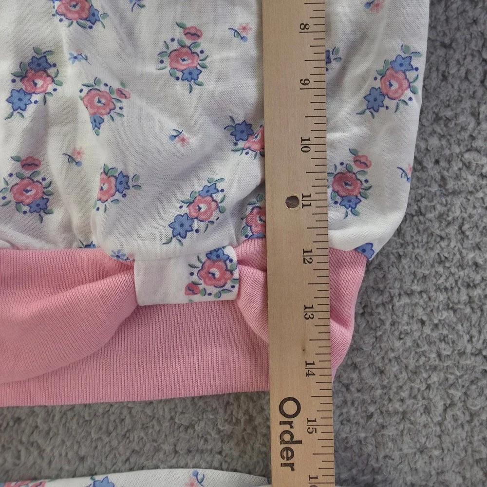 Kid Duds Vintage Girls Floral Pajama Set Size 6 Pink Blue Puffy Sleeve USA 90s